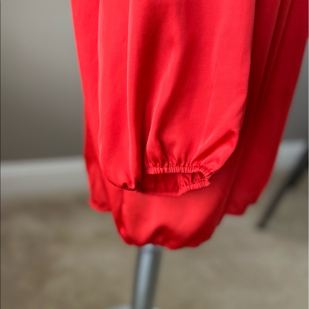Chico’s Top Blouse Red Button Down Elastic Hem Size 3 - Picture 3 of 12